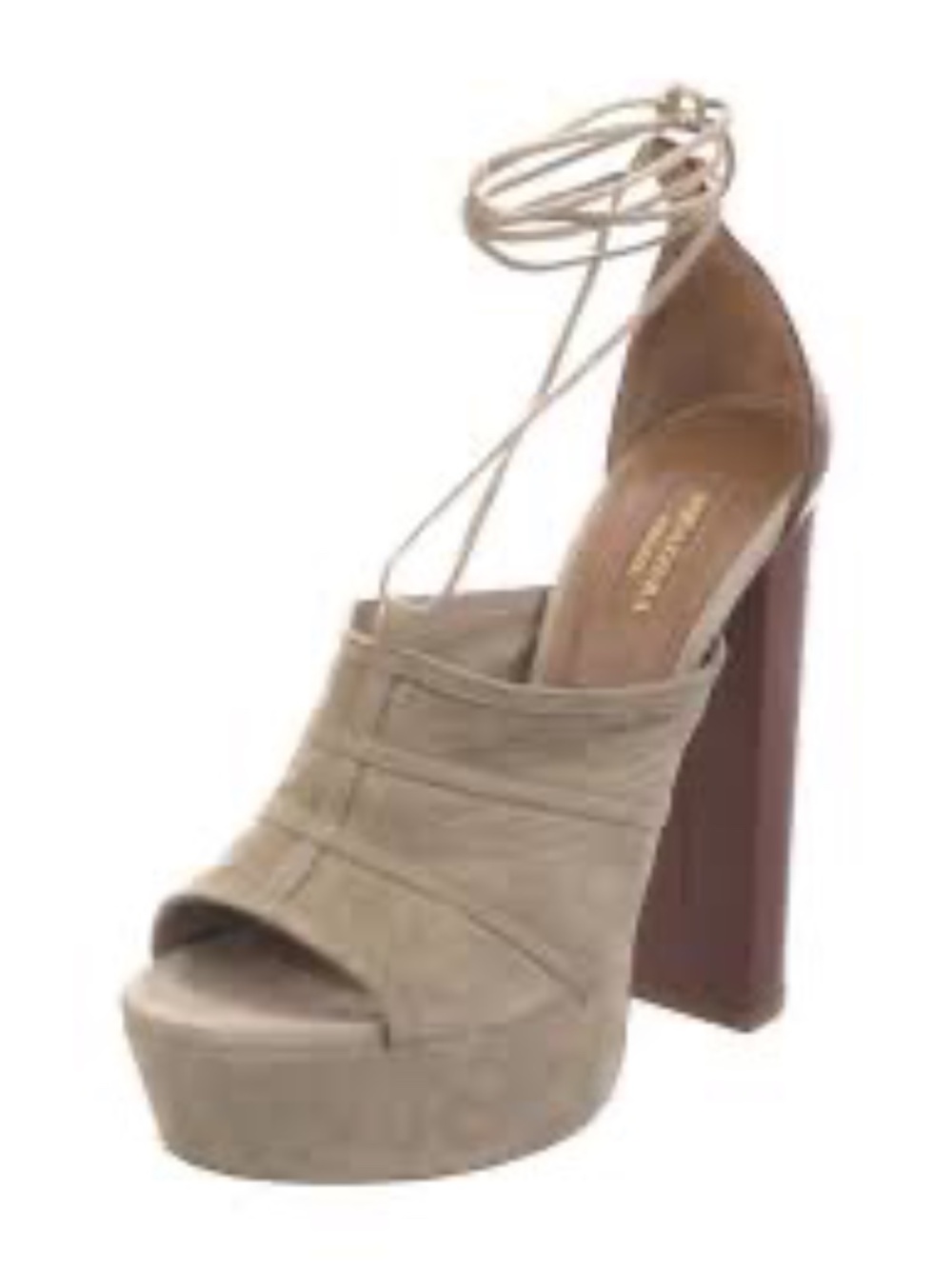 Aquazzura Beige Suede Wrap-Tie Peep-Toe Heels